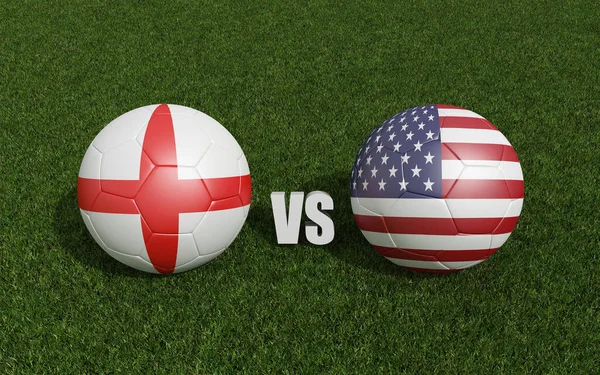 Balones Fútbol Colores Banderas Hierba Inglaterra Con Estados Unidos Campeonato —  Fotos de Stock