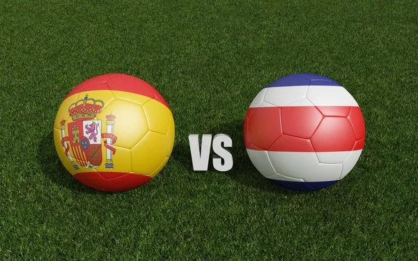 Balones Fútbol Colores Banderas Hierba España Con Costa Rica Campeonato —  Fotos de Stock