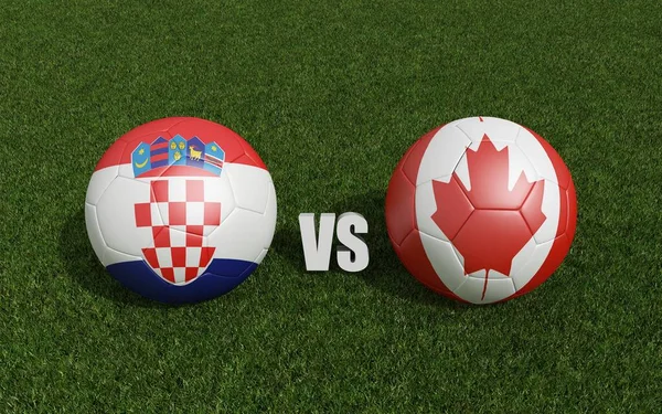 Balones Fútbol Colores Banderas Hierba Croacia Con Canadá Campeonato Mundial —  Fotos de Stock
