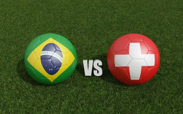 Palloni Calcio Bandiere Colori Erba Brasile Con Svizzera Campionato Del — Foto Stock