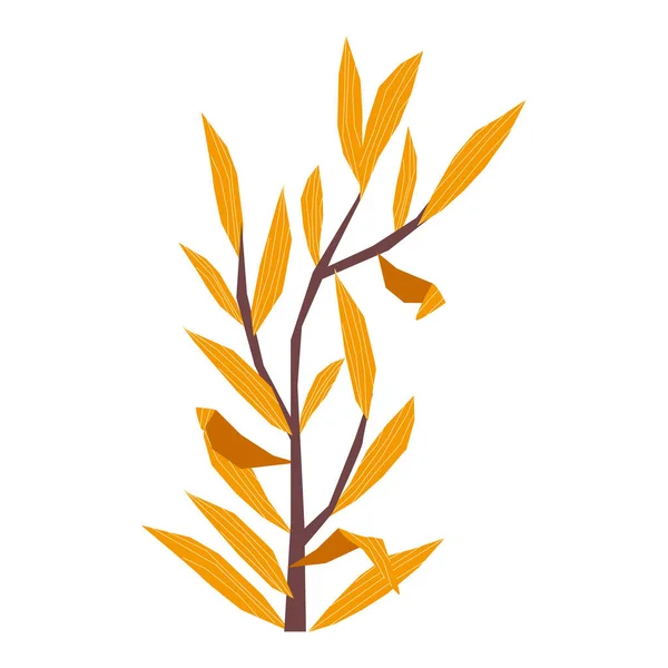 Vector Flat Isolated Image Dry Branch Weeping Willow Tree Yellow Stock Vector