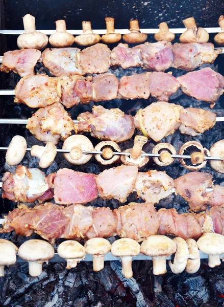 Shish kebab brochettes roosteren — Stockfoto