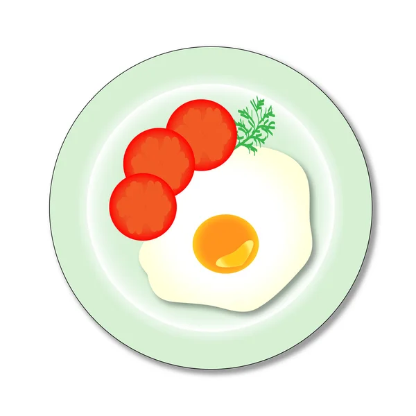 토마토와 딜 접시에 스크램블 된 계란 벡터