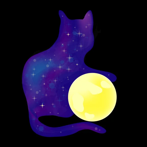 Il gatto con la luna — Vettoriale Stock