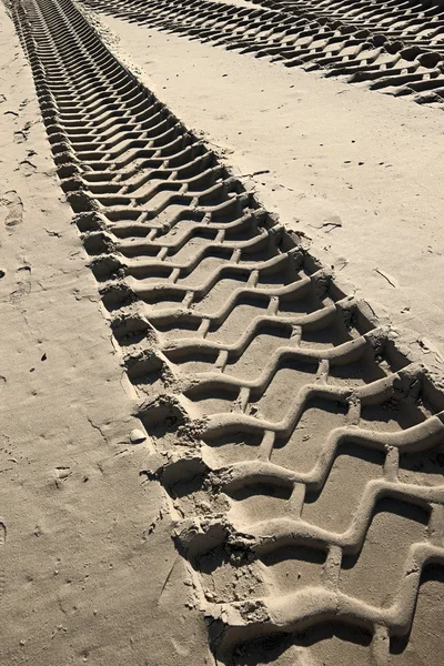 在海滩上的轮胎轨迹 — 图库照片