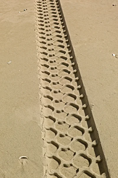 Huellas de neumáticos en una playa — Foto de Stock