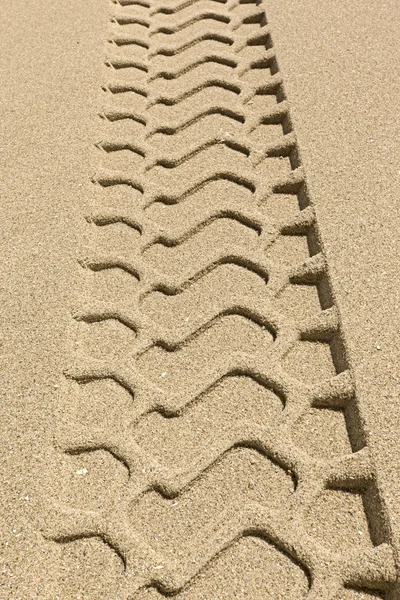 Следы шин на пляже — стоковое фото