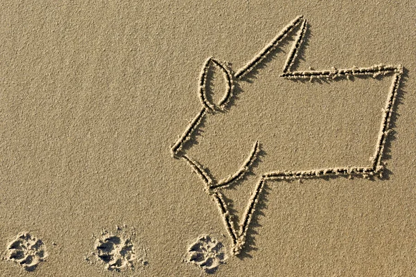 The arrow sign with smiley face and with footprints of animal — Stock Photo, Image