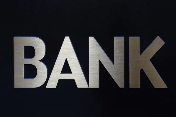 Közelkép a bank jele — Stock Fotó