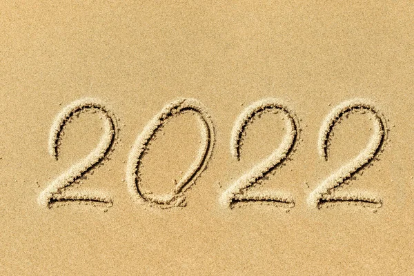 2022 Skrivet Stranden Sand — Stockfoto