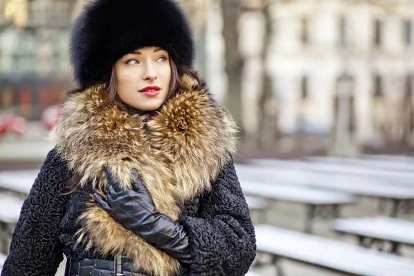 Wintermädchen posiert im Park — Stockfoto