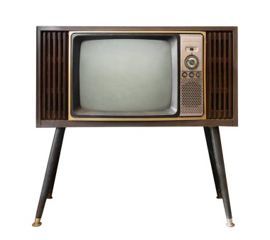 Klasik televizyon - siyah beyaz televizyon nesne için kırpma yolu ile beyaz üzerine izole, eski teknoloji
