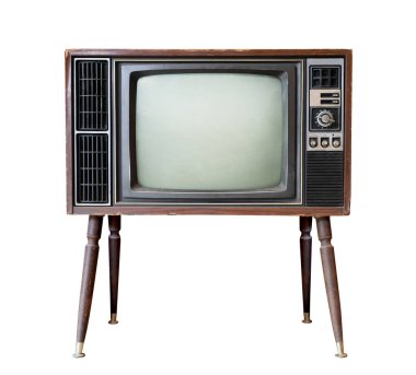 Vintage television - black and white tv isolate on white with clipping path for object, old technology
