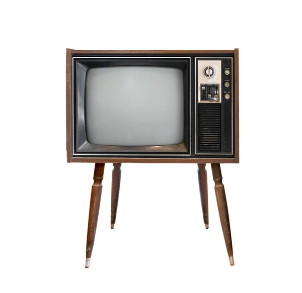 Televisão Vintage Preto Branco Isolar Branco Com Recorte Caminho Para — Fotografia de Stock