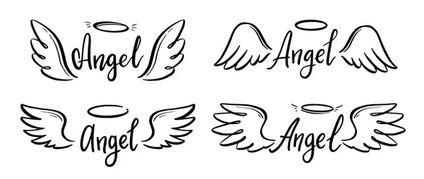 Ангельское крыло с нимбом и ангельской надписью — стоковый вектор