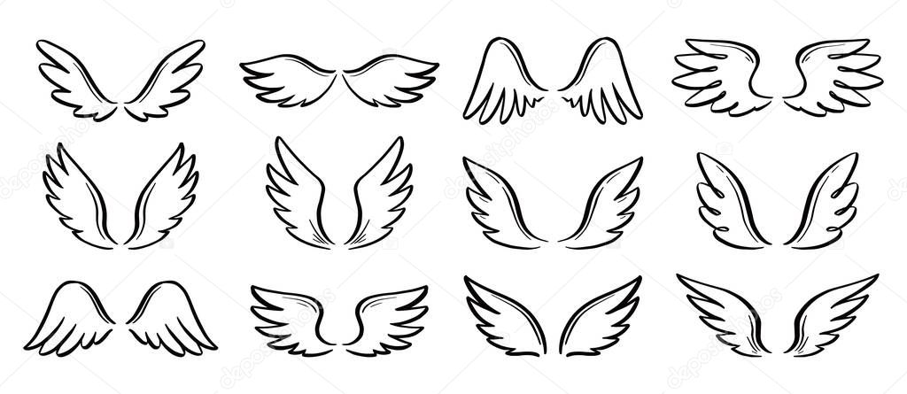 Angel doodle wing set. Hand drawn