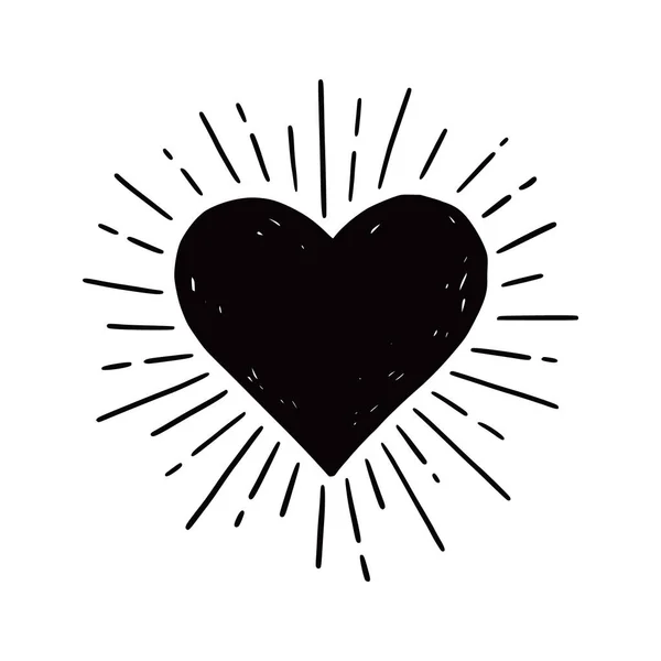 Estallido de sol hipster corazón. Bosquejo dibujado a mano — Vector de stock