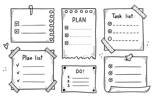 Doodle checklist set. To do, task list — Stock Vector