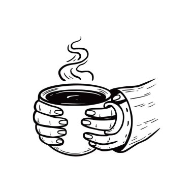 Kadın eli sıcak kış içkisi bardağını tutuyor.