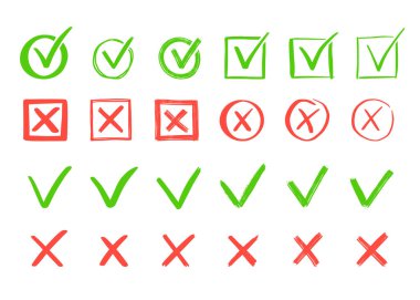 Yeşil kontrol ve kırmızı işaretleme seti.