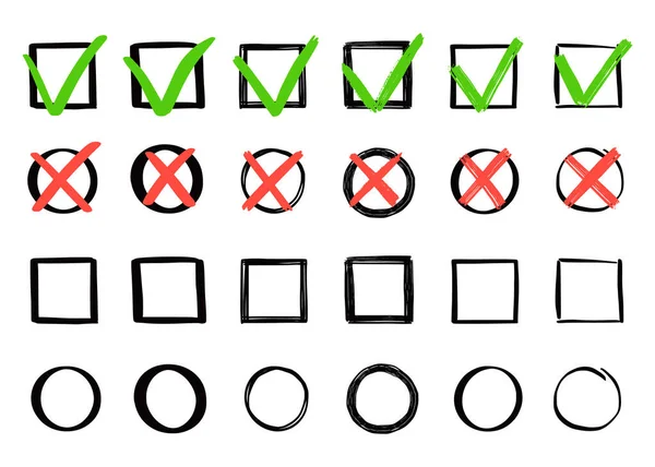 Comprobación verde y juego de marcas de cruz roja. — Archivo Imágenes Vectoriales