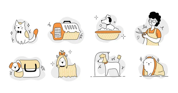 Juego de iconos de salón de peluquería para mascotas. — Vector de stock