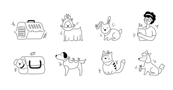 Set icone linea clinica veterinaria per animali domestici — Vettoriale Stock