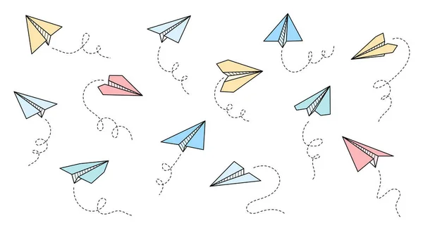 Paper airplane vector icon. Doodle outline style — Stock Vector