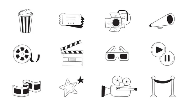 Film, Kino Unterhaltung Doodle Ikone Illustration — Stockvektor
