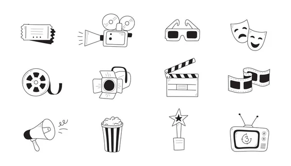 电影、影视娱乐涂鸦图标插图 — 图库矢量图片