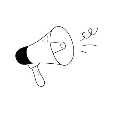 Speaker line icon. Bullhorn isolated doodle drawing element. Vector illustration