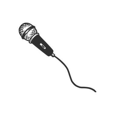 Hand drawn microphone. Doodle sketch style. Drawing line simple microphone. Isolated vector illustration.
