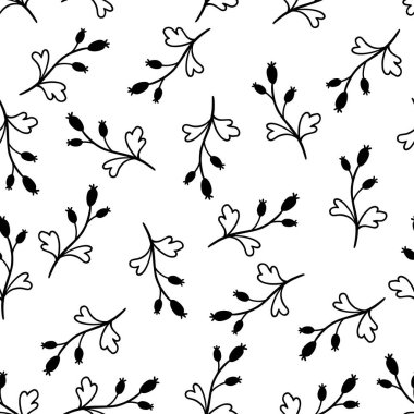 Hand drawn leaf seamless pattern. Doodle simple froral style. Leaf background vector illustration