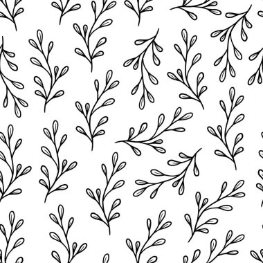 Black and white leaf seamless pattern. Doodle simple froral style. Leaf background vector illustration