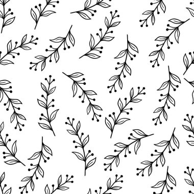 Hand drawn leaf seamless pattern. Doodle simple froral style. Leaf background vector illustration