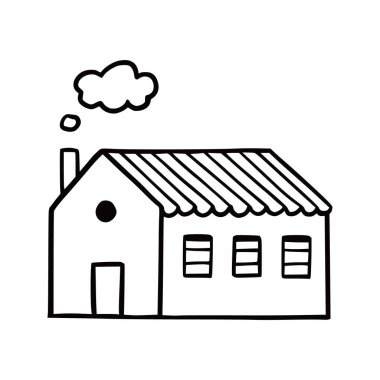 El çizimi şirin bir ev. Doodle taslak tarzı ev. Penceresi ve çatısı olan bir ev. Ev simgesi için vektör illüstrasyonu.