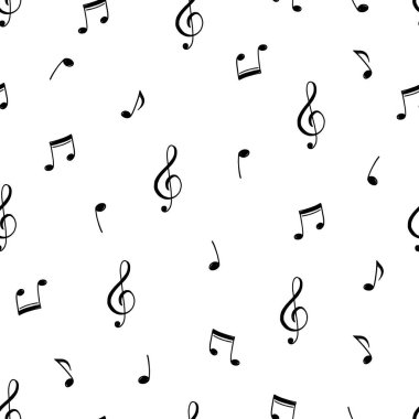Music note doodle drawn pattern. Hand drawn sketch musical note seamless background. Melody symbol, black shape pattern vector illustration.