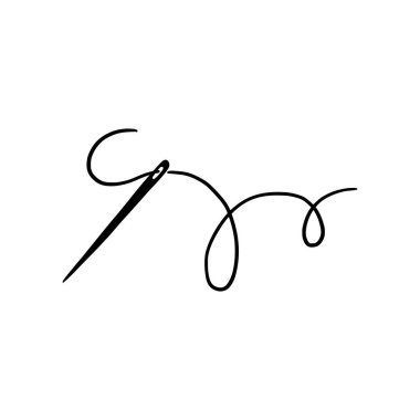 Tailor needle with thread. Hand drawn doodle sketch style sewing needle element. Craft, embroidery tool for textile, sewing shop design. Vector illustration.