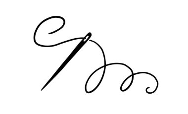 Tailor needle with thread. Hand drawn doodle sketch style sewing needle element. Craft, embroidery tool for textile, sewing shop design. Vector illustration.