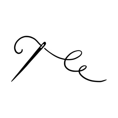 Tailor needle with thread. Hand drawn doodle sketch style sewing needle element. Craft, embroidery tool for textile, sewing shop design. Vector illustration.