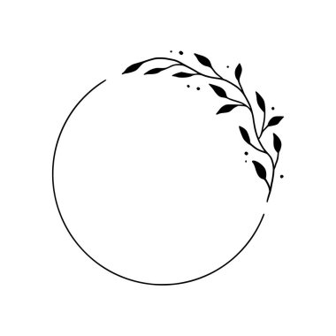 Çember şeklinde çiçekler, sınırda zarif bir çelenk. El çizimi eskiz tarzı. Çiçekli çizim çerçevesi, düğün için gösterişli tasarım unsuru, tebrik kartı. Vektör illüstrasyonu.