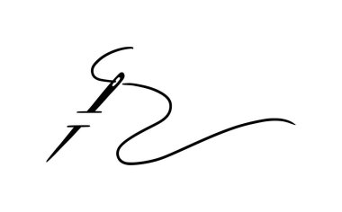 Tailor needle with thread. Hand drawn doodle sketch style sewing needle element. Craft, embroidery tool for textile, sewing shop design. Vector illustration.