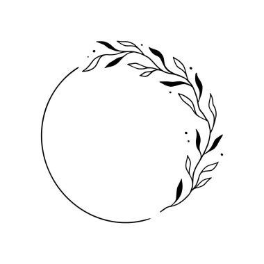 Çember şeklinde çiçekler, sınırda zarif bir çelenk. El çizimi eskiz tarzı. Çiçekli çizim çerçevesi, düğün için gösterişli tasarım unsuru, tebrik kartı. Vektör illüstrasyonu.