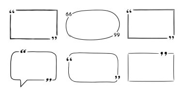 Quote box sketch, text frame set. Hand drawn scribble doodle style quote box, text border with square, speech bubble, cloud shape. Vector illustration.