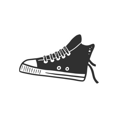 Hand drawn sport shoe sneaker. Doodle sketch style. Drawing line simple sneaker icon. Isolated vector illustration.