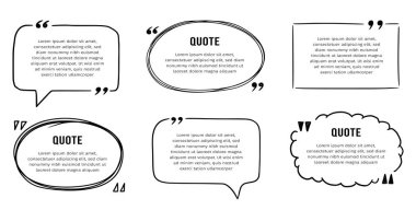 Quote box sketch, text frame set. Hand drawn scribble doodle style quote box, text border with square, speech bubble, cloud shape. Vector illustration.