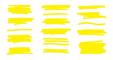 Highlight underline brush. Yellow marker pen stroke. Line brush vector set for memo highlight element, yellow marker effect, drawing text frame. clipart