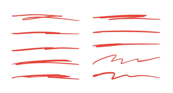 Red brush stroke underline. Marker pen highlight stroke. Vector swoosh brush underline set for accent, marker emphasis element.