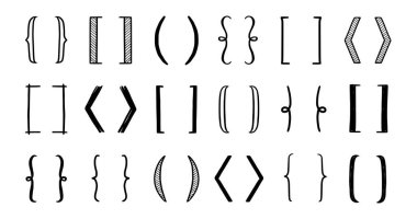 Hand drawn bracket, parenthesis element. Doodle sketch bracket for text, qoute decoration. Line, curly parenthesis shape. Vector illustration.