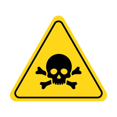 Tehlike, zehirli işaret kafatası ikonu. Kafatası sembolü uyarısı. Ölümcül dikkat, zehirli sarı üçgen element tasarımı. Vektör illüstrasyonu